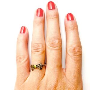 Vintage tarnished brass lime diamond & bow ring